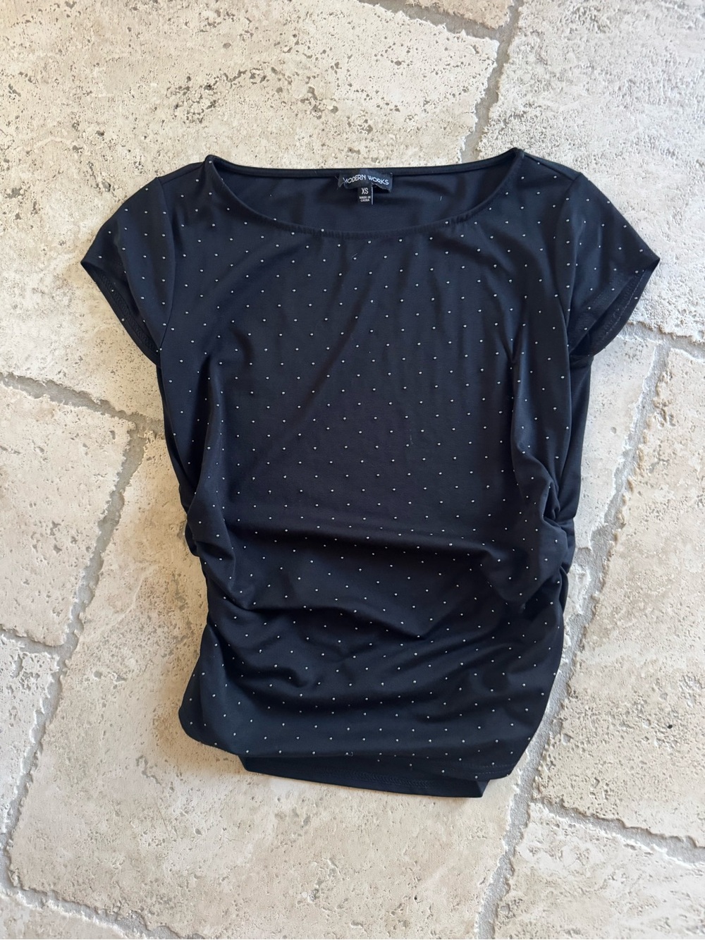 Andrew Marc Black Short-Sleeve Top with Silver Dot Print